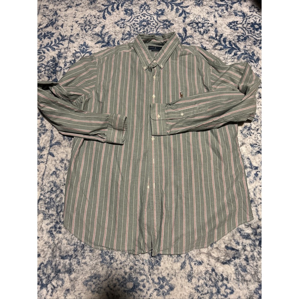Ralph Lauren Shirt Mens XXL Blue Classic Fit Flesh Pony VTG Stripe Chambray
